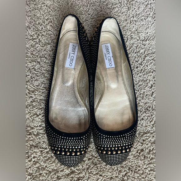 JIMMY CHOO BALLERINAS IN BLACK
SUEDE WITH GOLD STUDS - Picture 5 of 11